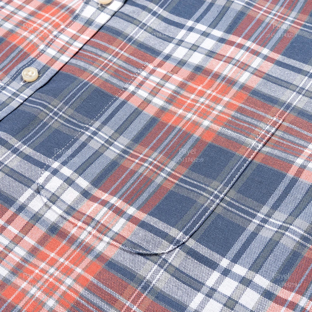 Men's 100% Cotton Contrast Plaid Long Sleeve Oxford Button-Down Shirt with Pocket, Breathable Comfort Regular Fit Casual Wear