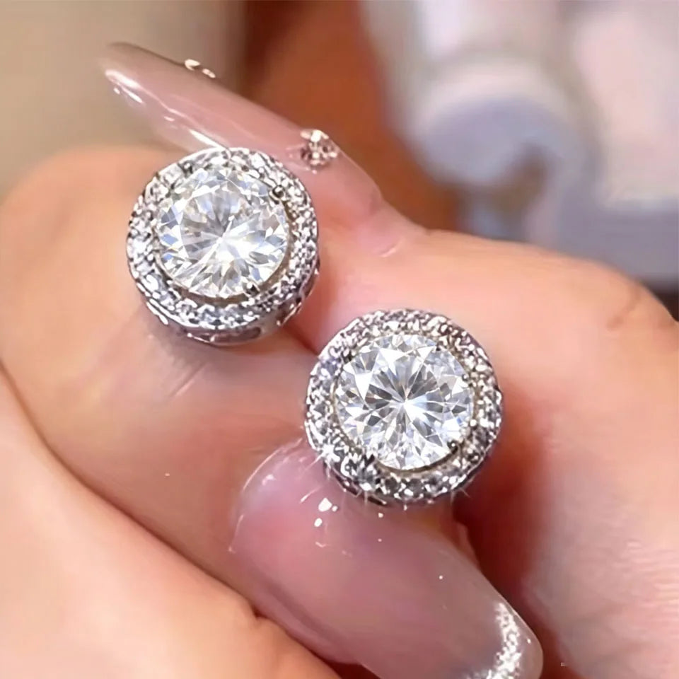 ZAKOL Silver-color Blue/Clear Brilliant Zirconia Pierced Stud Earrings Round Shape CZ Small Earring Women Exquisite Jewelry Gift