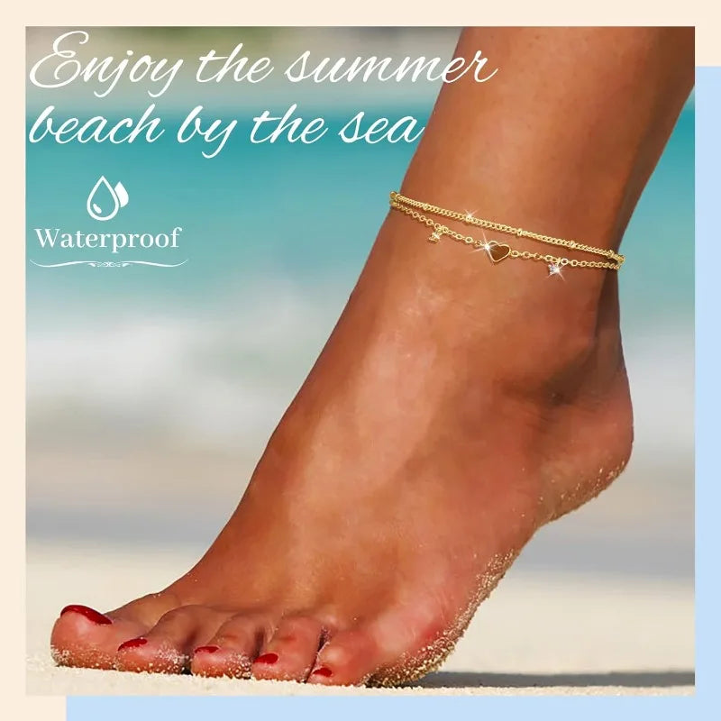 Waterproof Heart Charm Anklet – Stainless Steel 2026 model