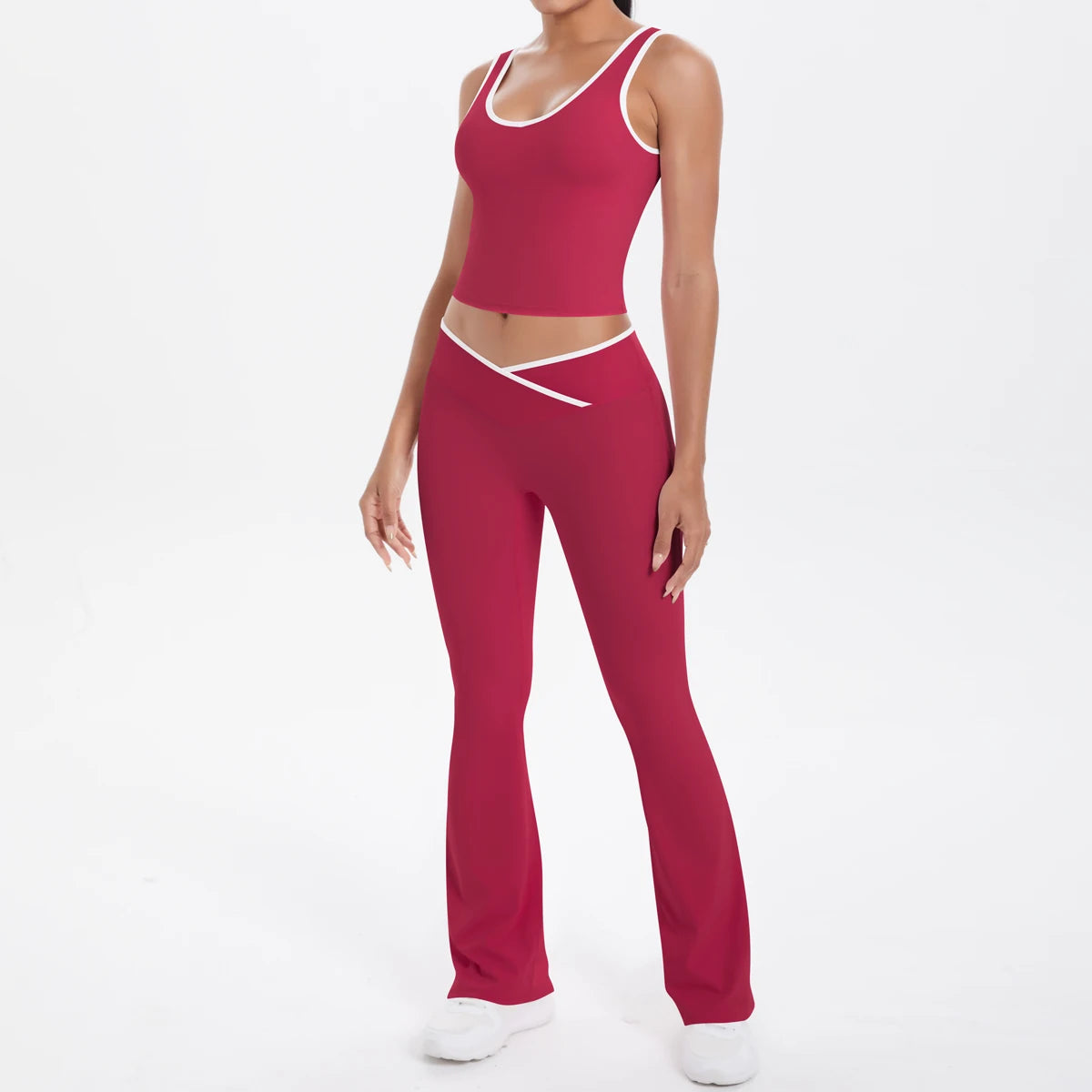 Autumn Women's Yoga Set U-neck Vest High Waist Cross Wide Leg Pants Set Tight Fitting Seamless Elastic Sportswear
