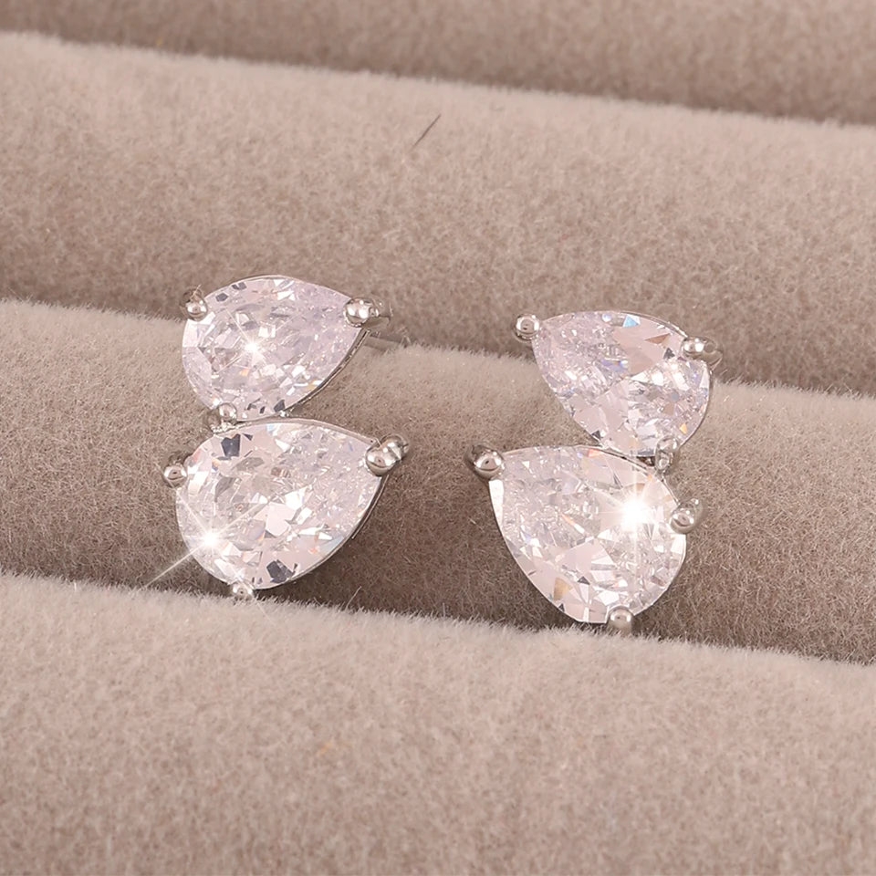 ZAKOL Cute Waterdrop-shaped Zircon Inlaid Stud Earring Sparkling Crystal CZ Silver Color Copper Jewelry Birthday Gift for Women