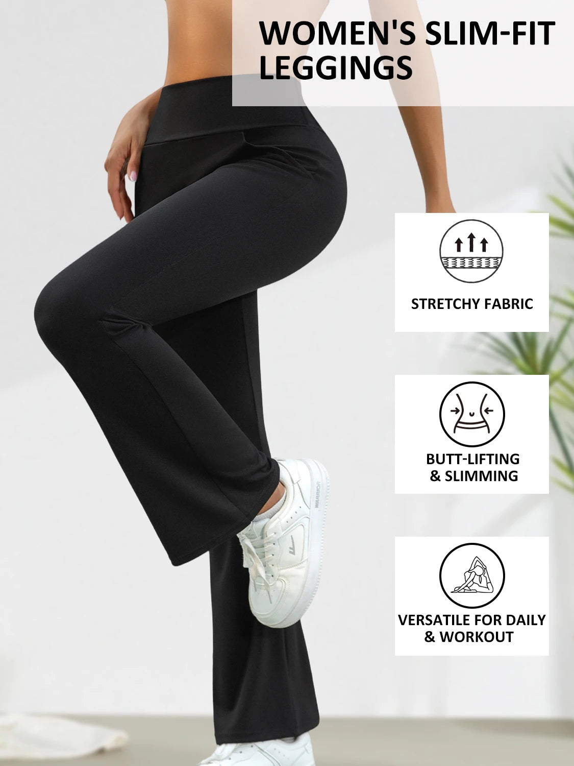 1PC Simple Black High Waist Women's Legging with Pockets Yoga Running Fitness Sporty Bell-bottoms Suitable for Spring and Autumn