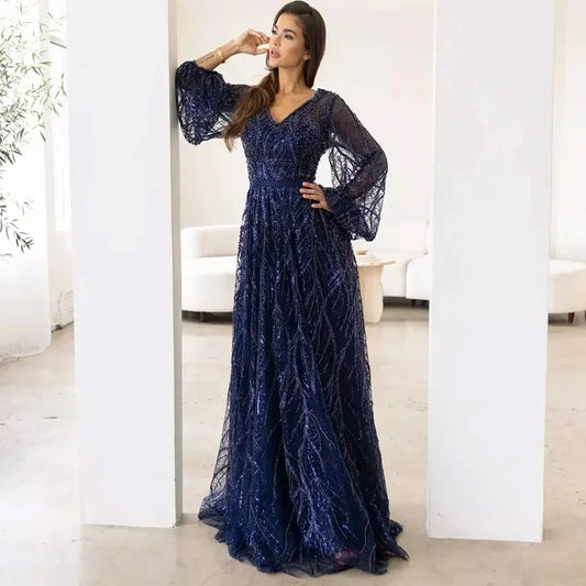 BKLD 2026 Spring New Fashion Sequin Dress V-Neck Long Sleeve High Waist Elegant Evening Party Long Dresses Women Clothing