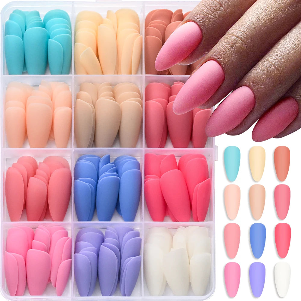 288Pcs Colorful Medium Almond False Nails Stiletto Full Cover Fake Nails Tips Extension Artificial Wearable Press On Nails