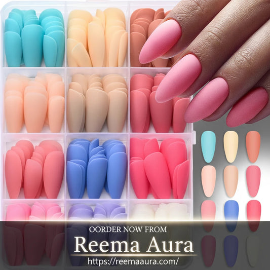 288Pcs Colorful Medium Almond False Nails Stiletto Full Cover Fake Nails Tips Extension Artificial Wearable Press On Nails