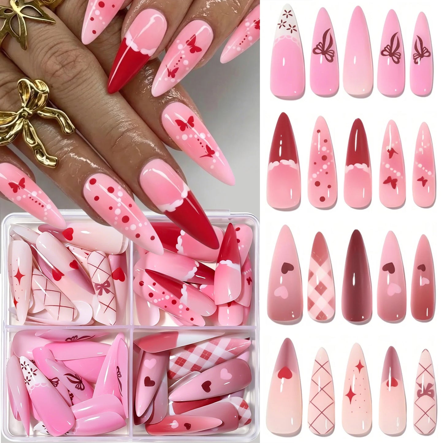 96Pcs Long Coffin Ballet Full Cover Fake Nails Square False Nails Glitter Artificial Fingernails Women Wearable Press on Nails