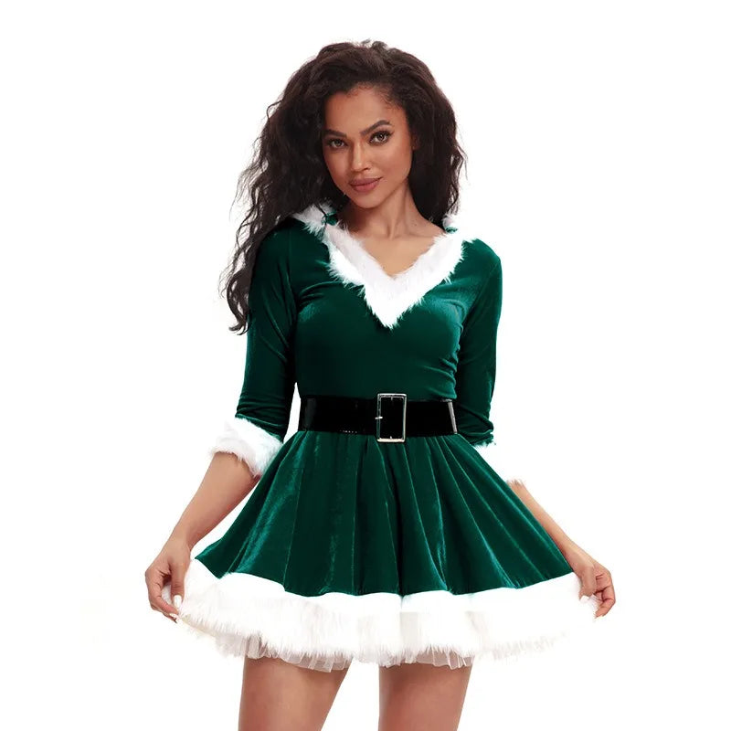 Christmas Party Costume Christmas Cosplay Dress with Black Belt