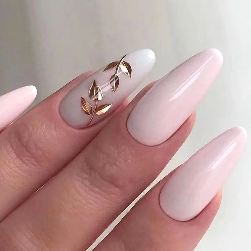 24Pcs Purple Flower Stiletto Round Head Press on Nails False Nails Almond Fake Nails French Wearable Full Cover Nail Tips