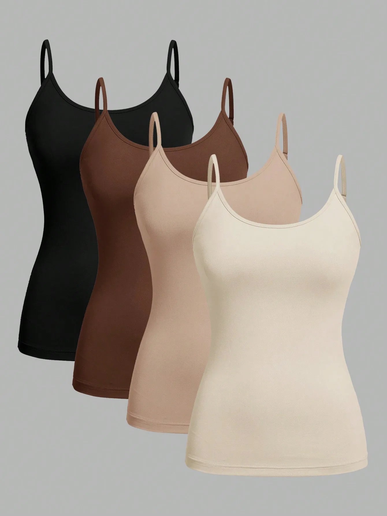 4-Pack Solid Color Camisole Tank Tops – Adjustable Straps