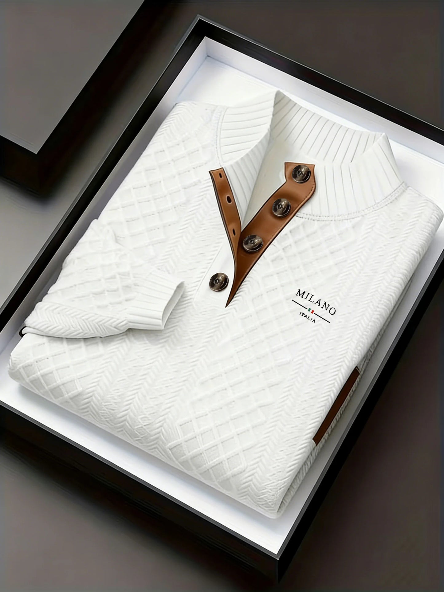 Men's Autumn Winter Stand Collar Knitted Sweater Casual Mature Fashionable All-over Patterned Crew Neck Pullover