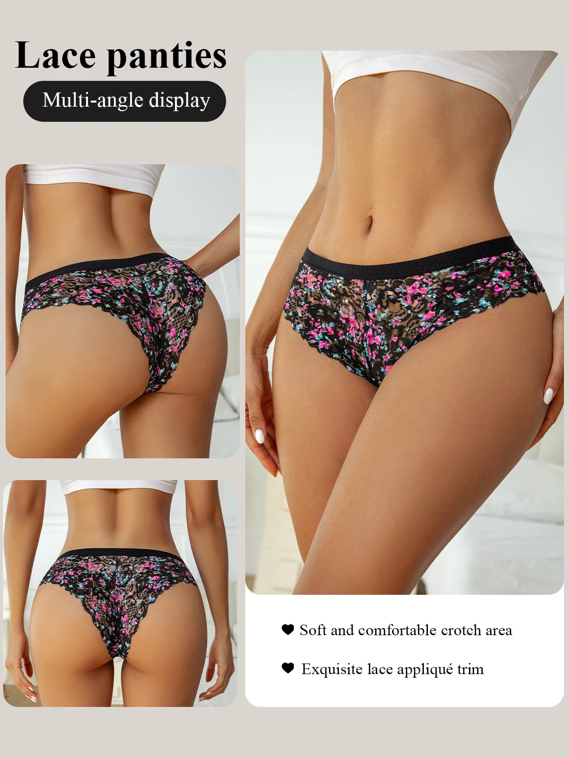 5PCS New Women Underpants Hollow Out Lace Colored Printed Sexy Panties High Quality Comfortable Briefs Fashion Female Lingerie