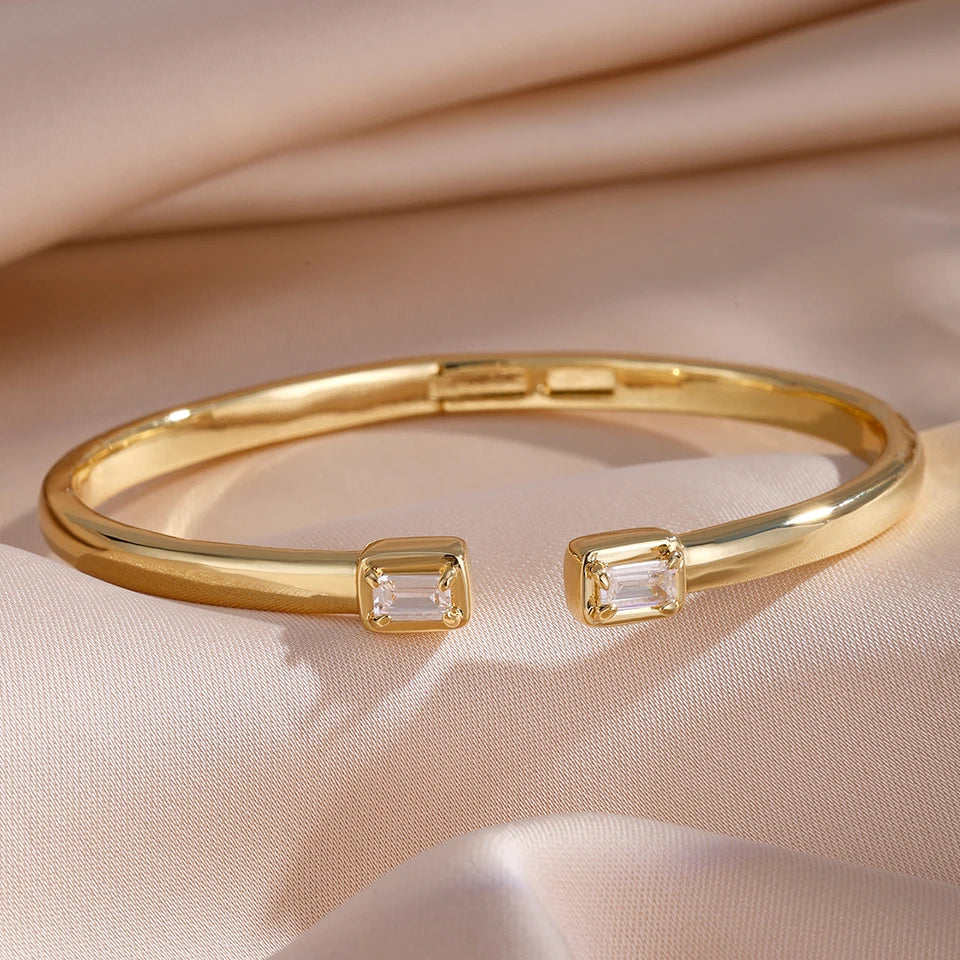 ZAKOL 4pcs Classic Shiny Zircon Inlaid Stainless Steel Copper Stacking Bracelets for Women Men Exquisite Couple Bangle Jewelry