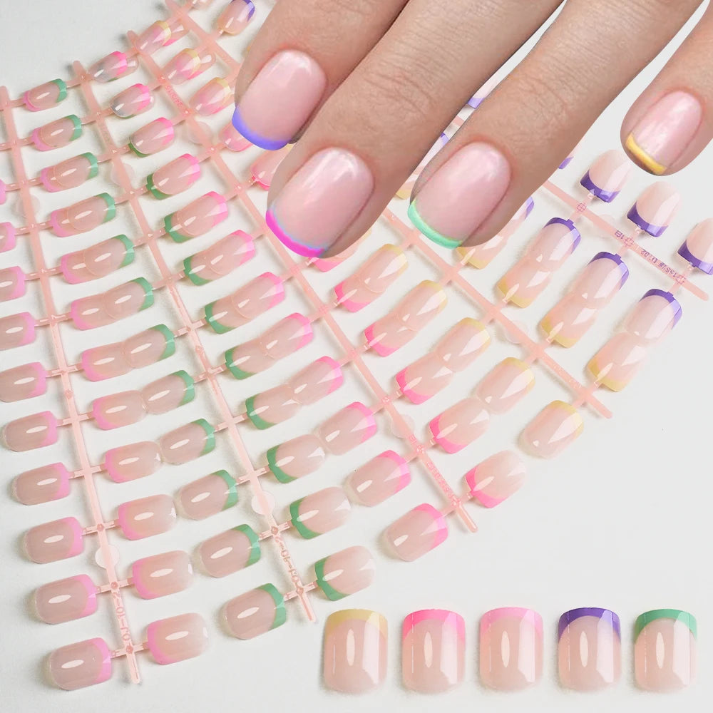 120Pcs Colorful French Square False Nails Short Ballerina Full Cover Fake Nails Artificial Nail Tips Wearable Press On Nails