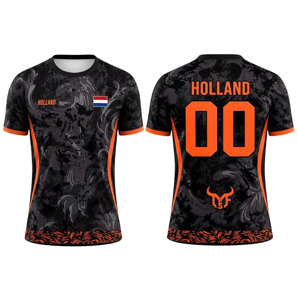 Netherlands Flag Print Soccer Jersey Family Style Casual for Adults Kids Outdoor Casual Breathable Short Sleeve Top for Sports