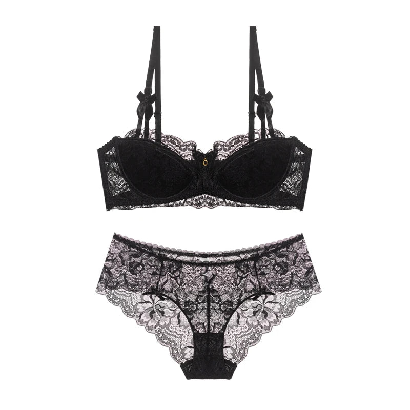 Victorian French Lace Lingerie Set Small Breasts Anti Sagging Thin Half Cup Push Up Bra Bralette Wireless Comfort for Women Sexy