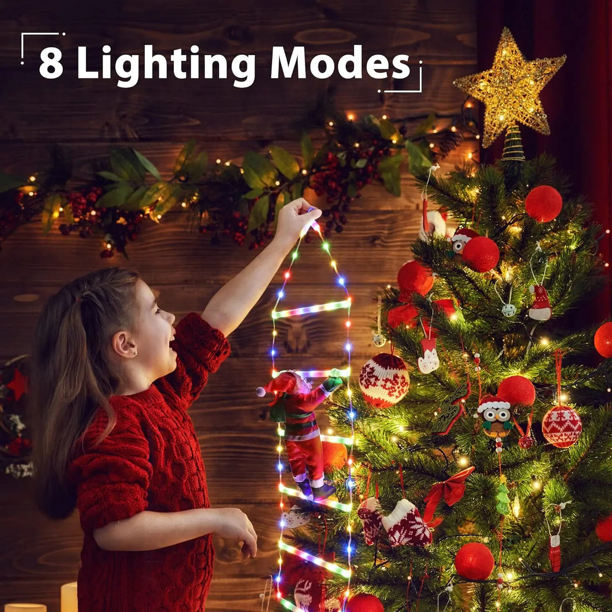 1.7/3m Christmas Decorative Ladder Lights with Santa Claus, Xmas Decorations Light for Indoor Outdoor, Garden Xmas Tree Decor