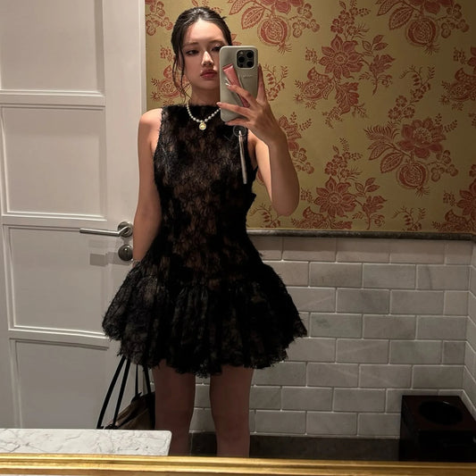 BKLD Fashionable 2026 Autumn Winter New Women's Clothing Sleeveless Dress Waist Cinched Slim Open Back A-Line Short Dresses