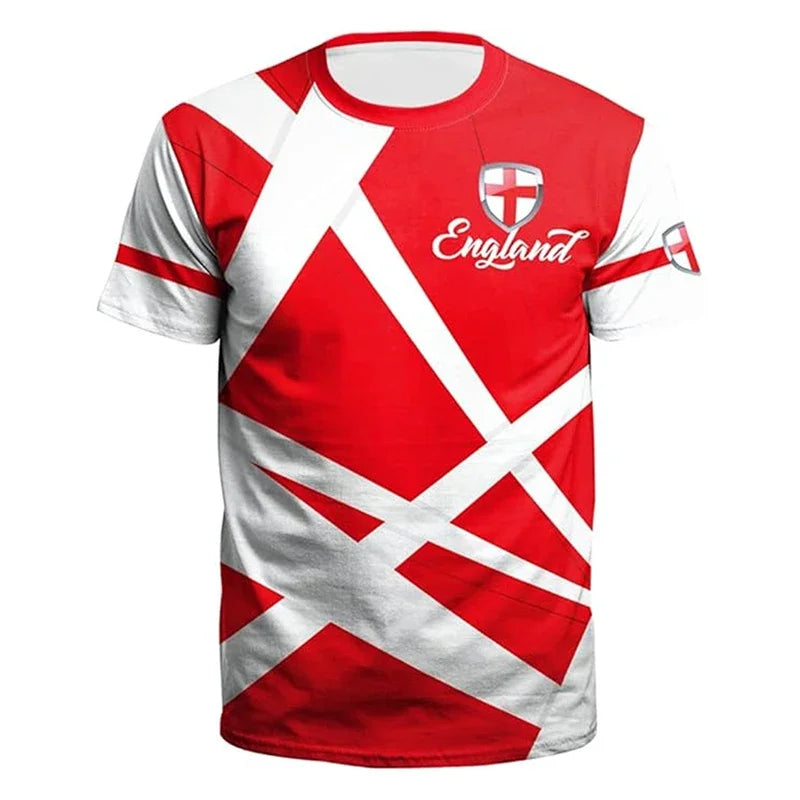 Men's England Football T-shirt 3D Printed Short Sleeve Casual Sportswear Breathable Outdoor Fashion Top
