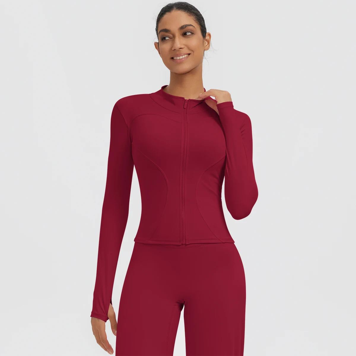New Women's Stand-Up Collar Yoga Jacket Summer Fitness Sports Solid Color Workout Top Yoga Zipper Long Sleeves Sports Top Coat
