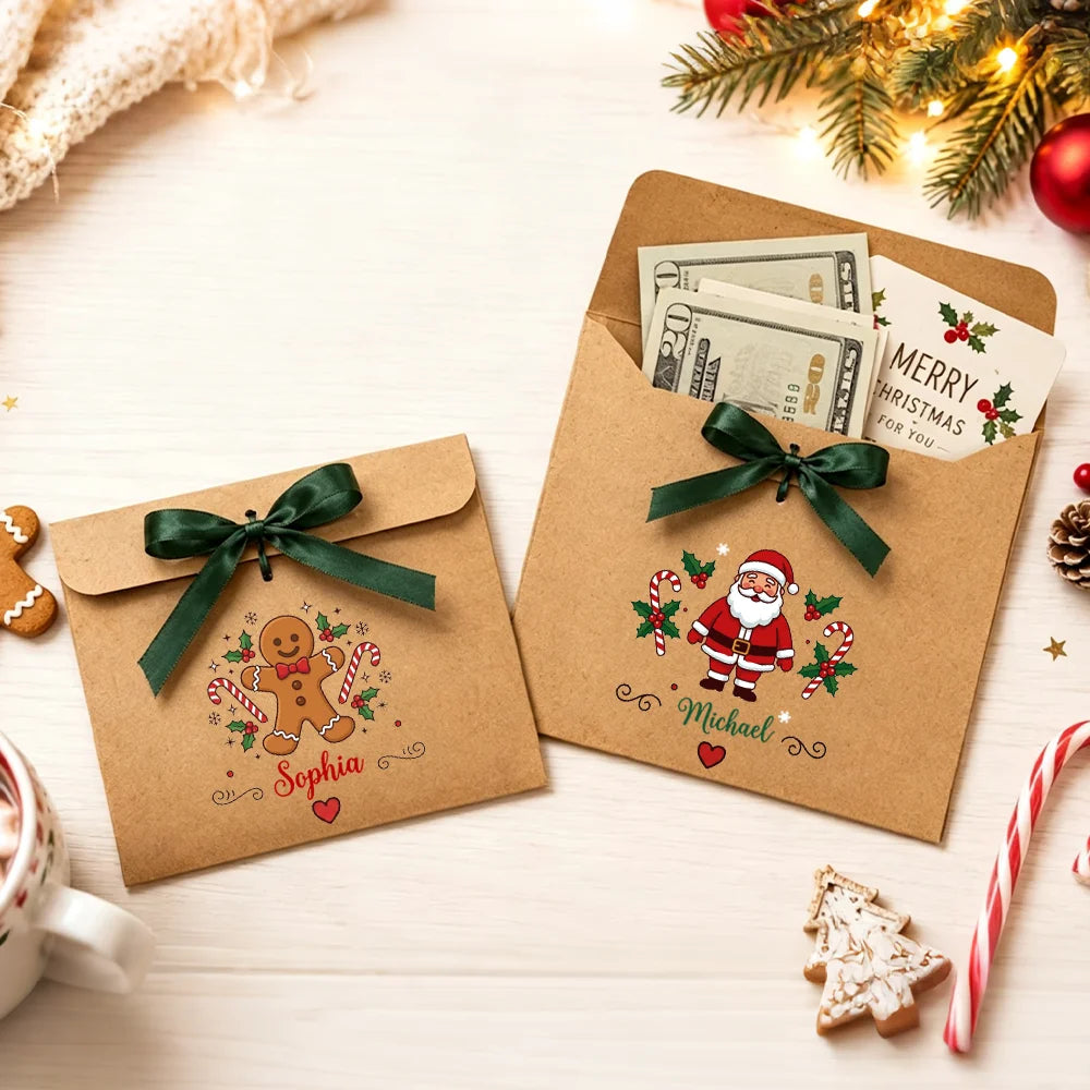 12 Snowman/Santa Kraft Money Voucher Envelopes with Ribbon, Christmas Stocking Stuffers, Christmas Gifts for Kids/Family/Friends