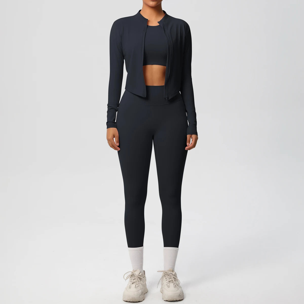 Yoga Three Piece Set for Women's Yoga Zipper Long Sleeves Sports Running Quick Drying Yoga T-shirt Push Up Female Pants Yoga Set
