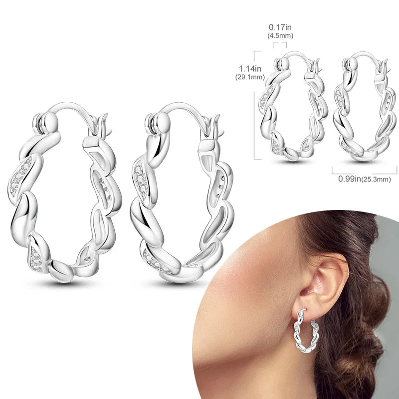 925 Sterling Silver Hoop Earrings with Zircon