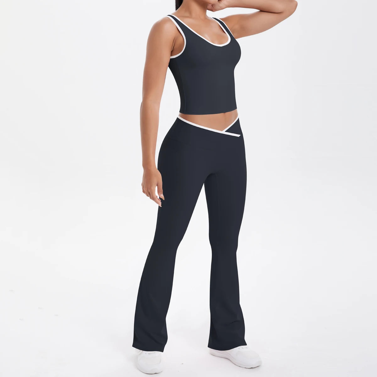 Autumn Women's Yoga Set U-neck Vest High Waist Cross Wide Leg Pants Set Tight Fitting Seamless Elastic Sportswear