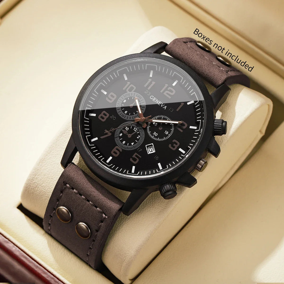 Fashion Military Men Sports WatchesLeather Strap Decorative Sub‑Dials Calendar Display Wristwatch Relogio Masculino（Without Box）