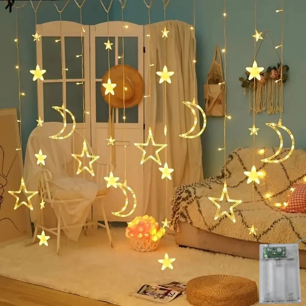 Star &amp; Moon LED Curtain Light – Ramadan Decor