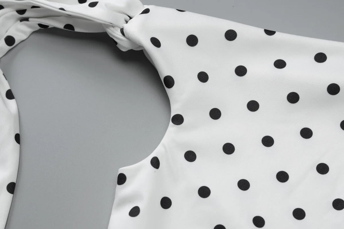 Summer Holiday Sexy Polka Dot Backless Asymmetrical Mini Dresses Strapless Lace-up Sleeveless Slim Fit Dress Vintage Party Dress