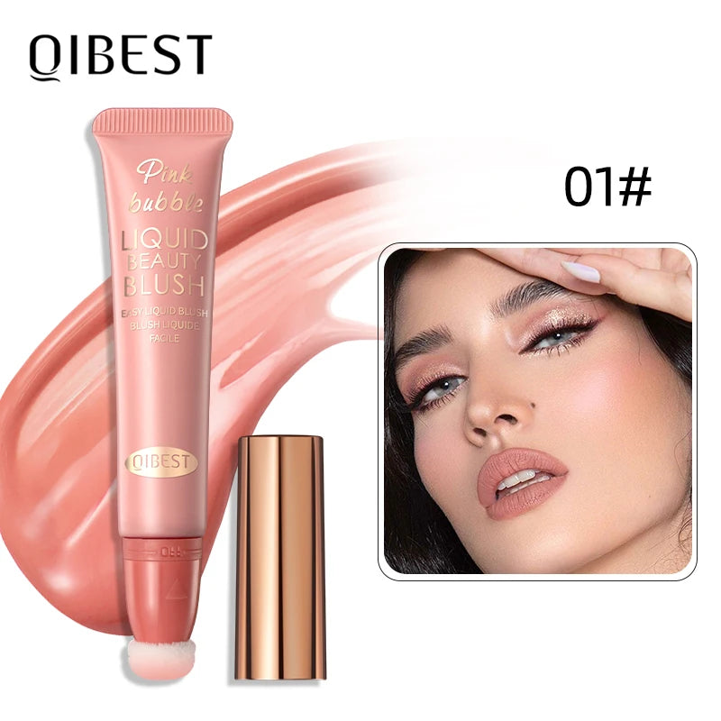 QIBEST Liquid Contour With Cushion Applicator Highlight Shimmer Natural Soft Moisturizing Cream Liquid Blush For Cheek Cosmetics