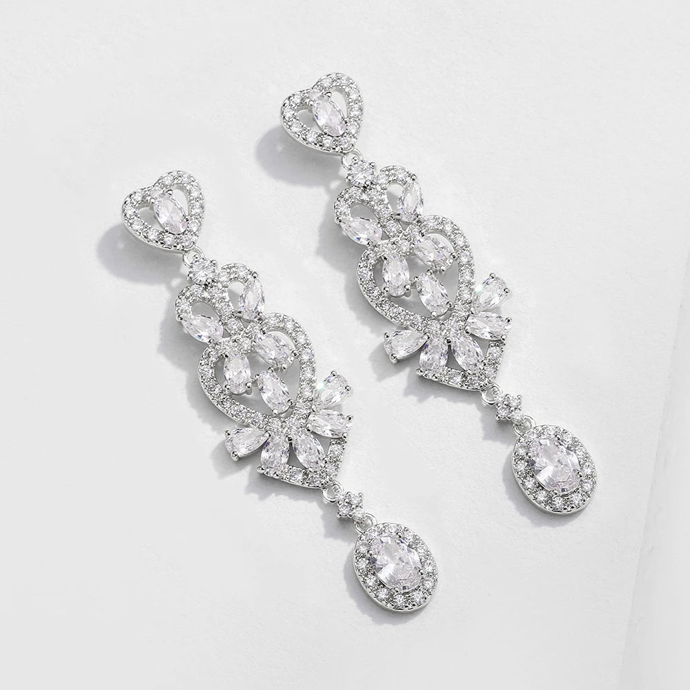 ZAKOL Luxurious Geometric AAA Cubic Zirconia Long Dangle Earrings for Women Elegant Bridal Earrings Jewelry Gift With Box