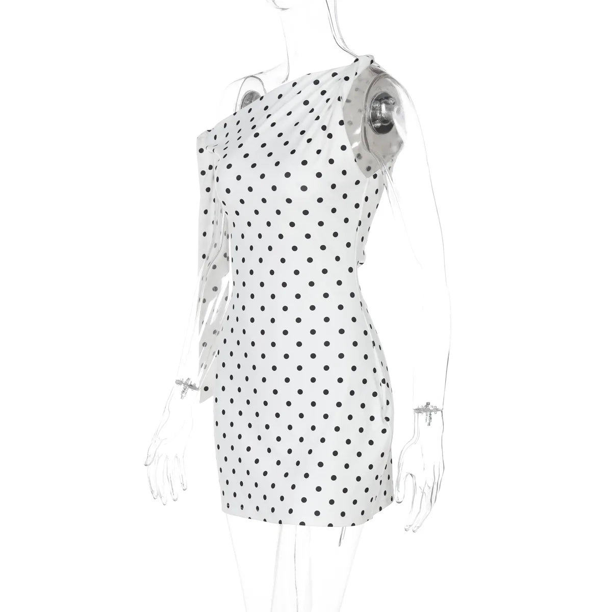 Summer Holiday Sexy Polka Dot Backless Asymmetrical Mini Dresses Strapless Lace-up Sleeveless Slim Fit Dress Vintage Party Dress