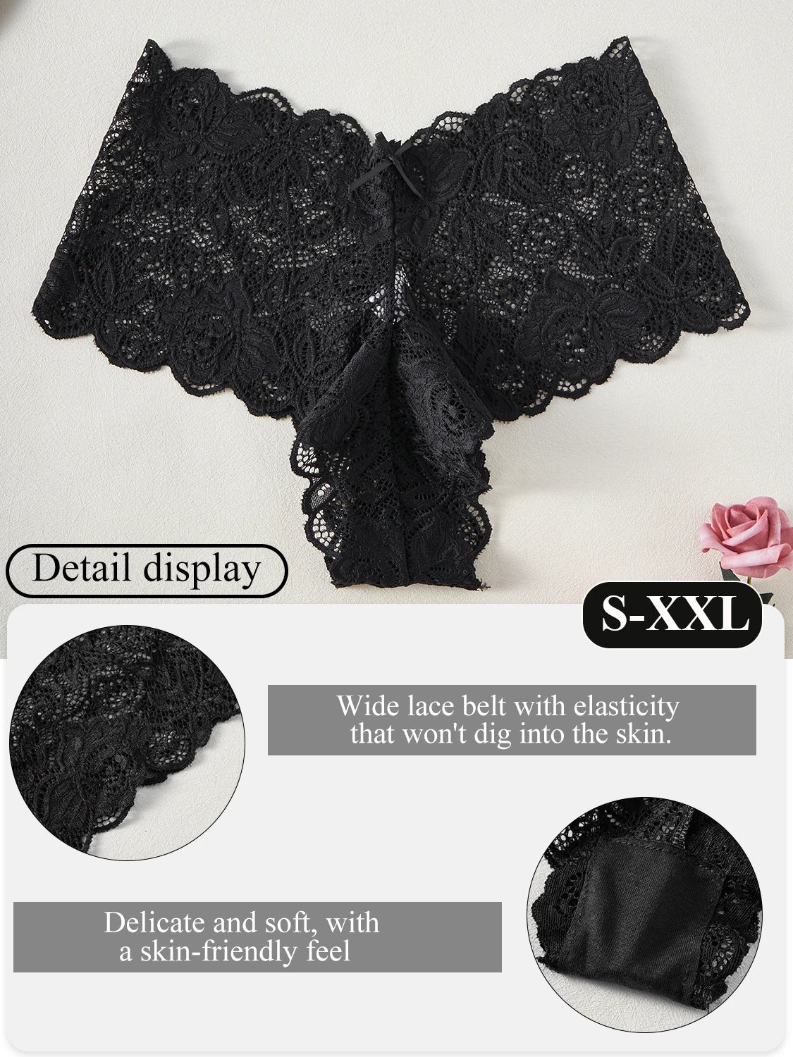 6PCS Women's Sexy Lace Underwear Solid Color V-Shape Low Waist Briefs Elegant Lace Floral Panties Fashion Breathable Lingerie