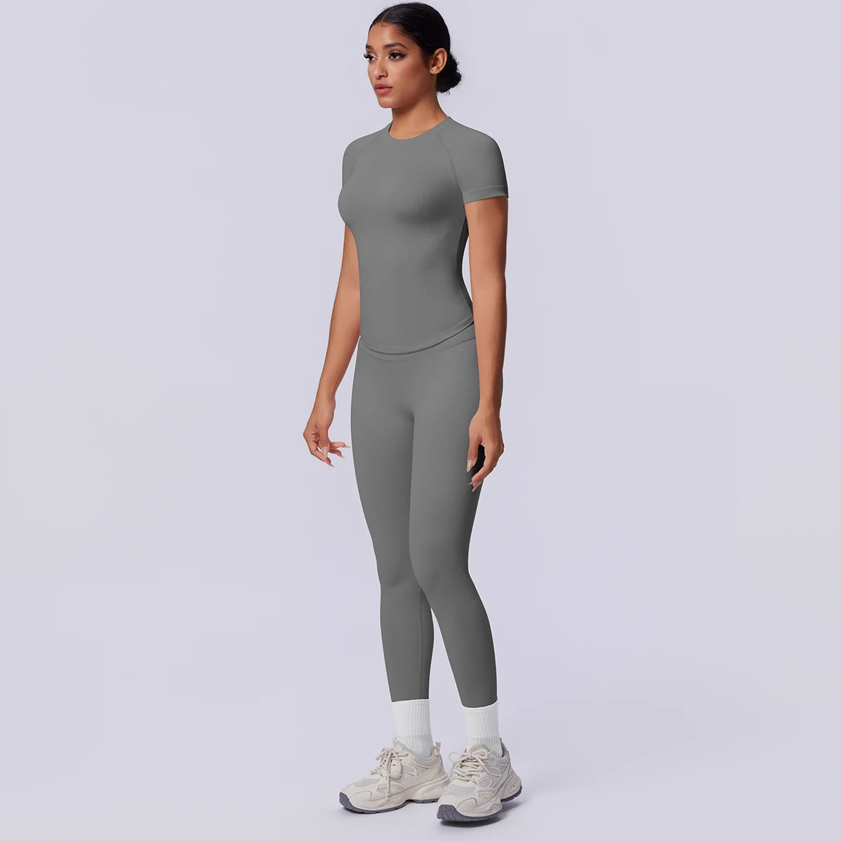 Rooftrellen New 2PCS/set Yoga Set Summer Quick Drying Fitness Sports Workout Top T-Shirt High Stretch Seamless Yoga Leggings Set