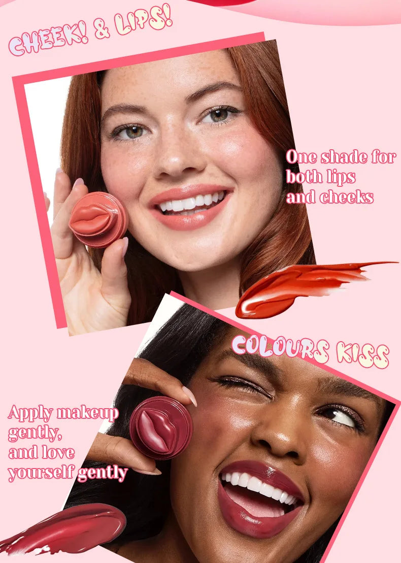 Lip And Cheek 2-in-1 Balm, Round Jar High Gloss Moisturizing Lip Gloss Long-lasting Moisturizing Multicolor Cheek Cream