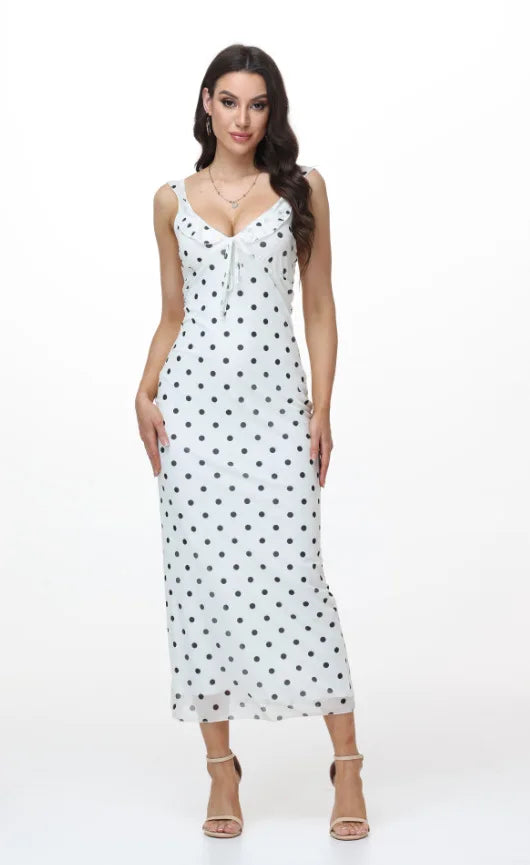 Elegant Summer Print Floral Dress Women V-neck Slim Ruffles Sleeveless Backless Long Dresses 2026 Beach Vacation Lady Vestidos