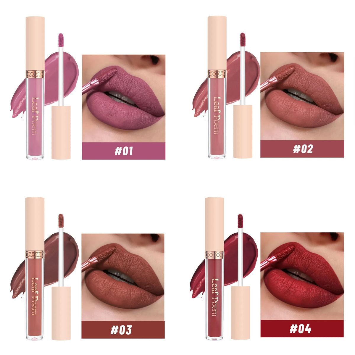 8-Piece Set of Matte Liquid Lipsticks and Lip Glazes - Waterproof, Non-Stick, Long-Lasting Lip Color in Brown, Pink, Purple, and Red Shades, Suitable for Daily Use and Parties