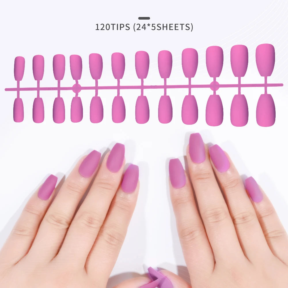 120pcs Frosted Matte False Nail Detachable Full Cover Artificial Fingernails Ballet Square Head Press On Fake Nail Tips