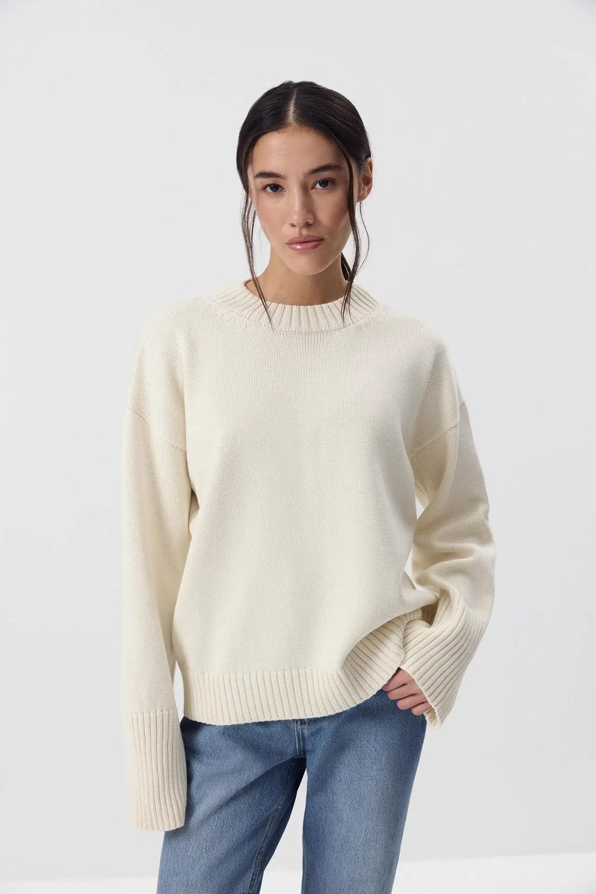 Women's Casual Solid Cotton Pullovers O-Neck Long Sleeve Warm Loose Knitted Top Female Autumn Winter Basic Soft Sweater