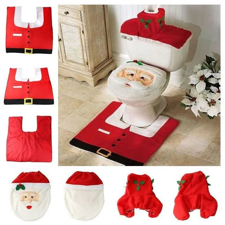 1Set Festive Christmas Toilet Seat Cover Set - No Power Needed, Holiday Decor Essentials,Party & Holiday DIY Decorations