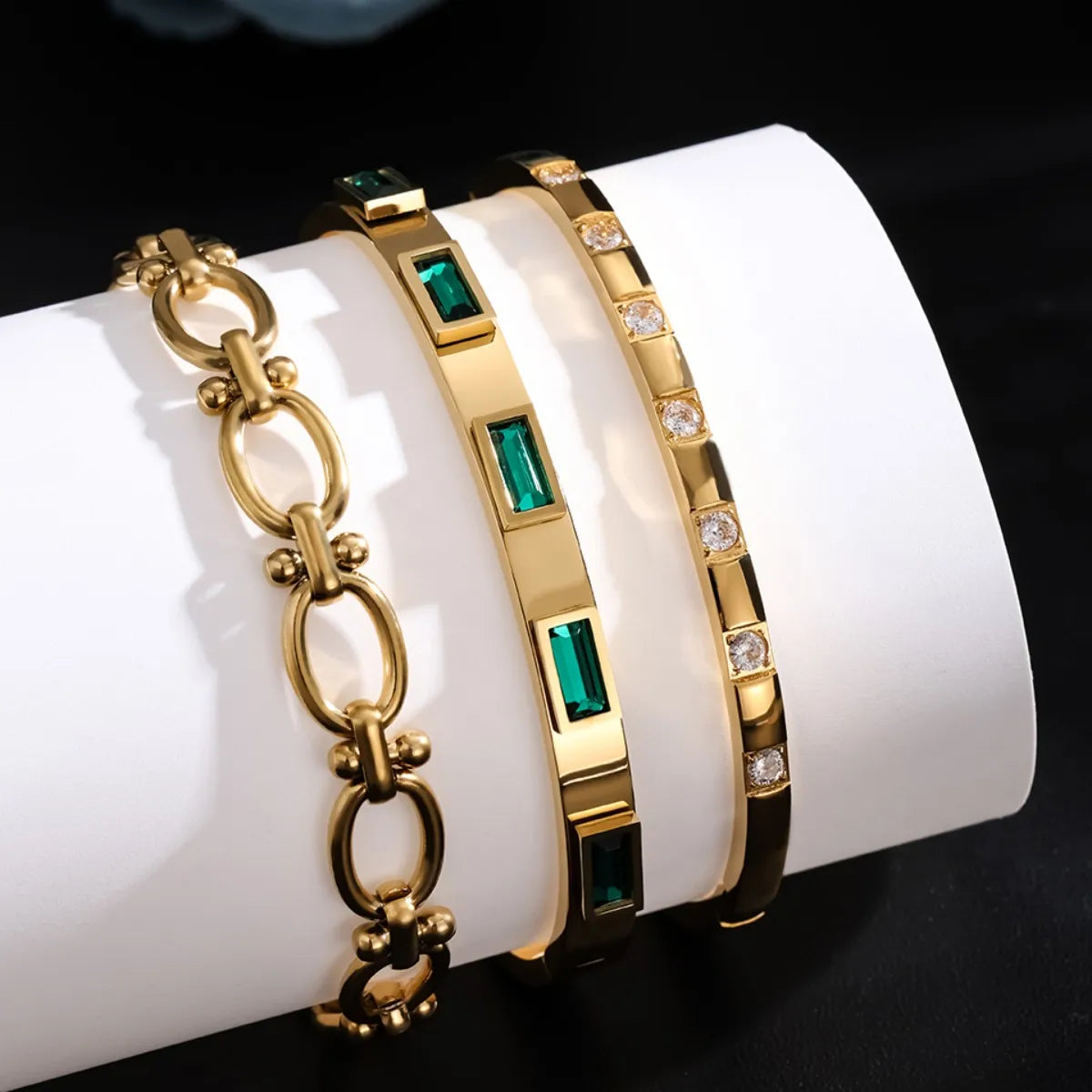 ZAKOL Personality 18K Gold Plated Stainless Steel Cubic Zircon Bracelet for Women Waterproof Fashion Jewelry Gift