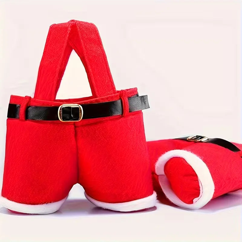 6pcs Festive Red Santa Pants Style Candy Bags, Christmas Reindeer Gift Pouches, Small Size, for New Year & Holiday Gift Wrapping