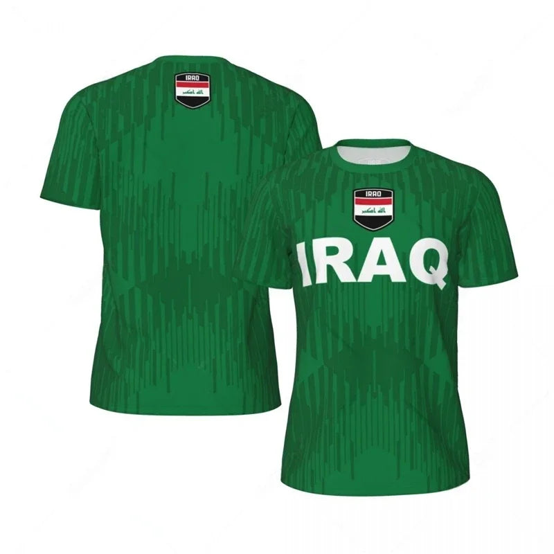 Mens Iraq Flag Print Football Jersey Fashion National Emblem Sports Shirt Plus Size Breathable Casual T Shirts