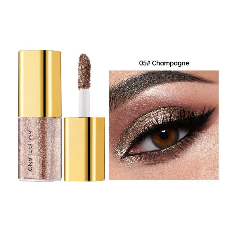 8 Colors Pearlescent Liquid Eyeshadow Fine Shimmer Highlight Glitter Eye Shadow High Shine Long-Lasting & Smudge-Proof Makeup
