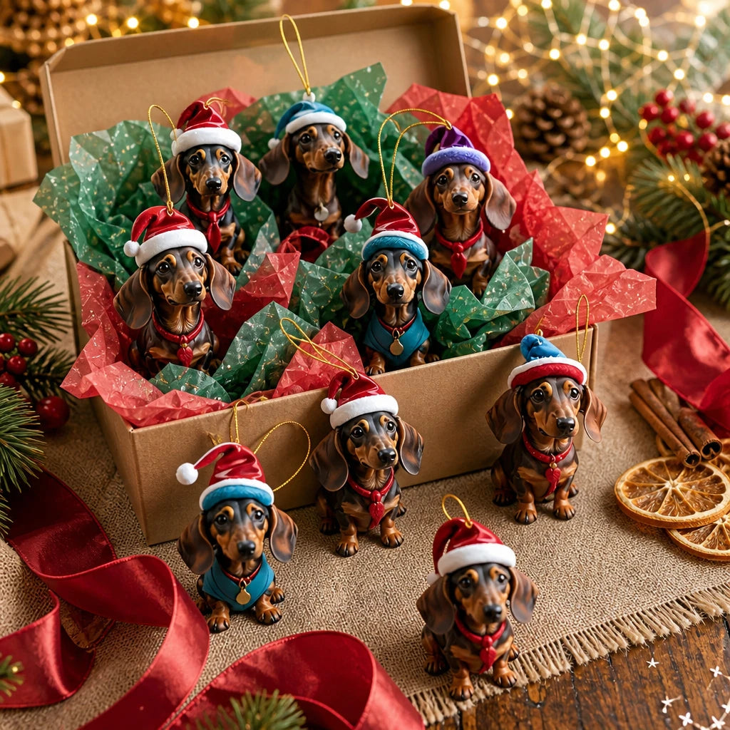5/10PCS Adorable Sausage Dog Christmas Hanging Ornaments, Xmas Tree Decoration, Holiday Souvenir Gift for Dachshund Pet Parents