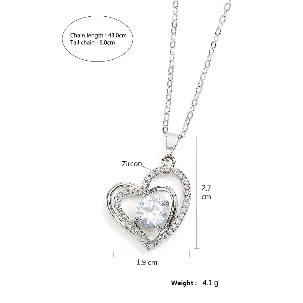 ZAKOL Simple Geometric Crystal White Zircon Pendant Necklace For Women Silver-Color Wedding Party Jewelry Gift With Box