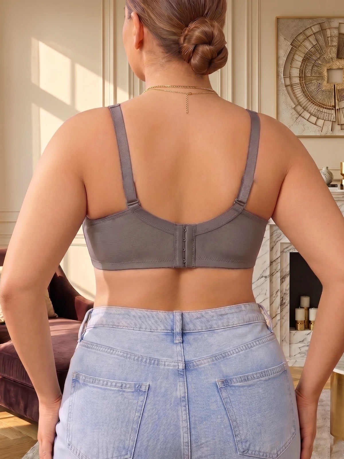 Women Plus Size Full Coverage Bra Floral Lace Sheer Anti Sagging Large Bust Comfortable Wireless Unlined Brassiere