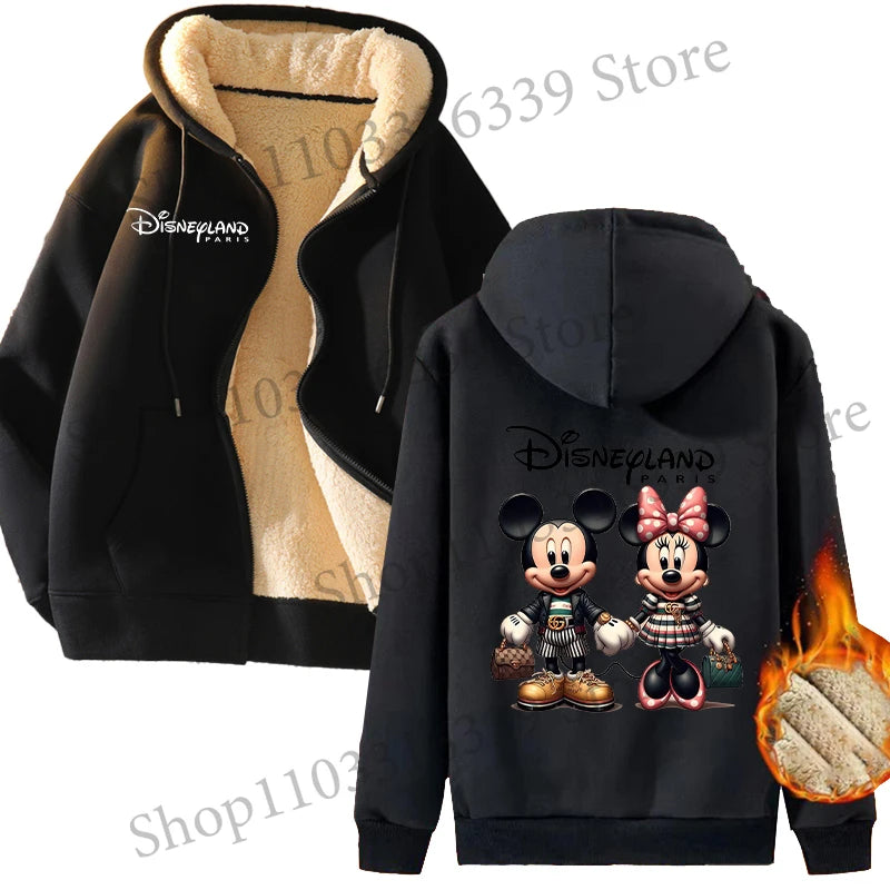 Mickey Mouse Sweatshirt Coat Male Female Autumn Winter New Thicken Long Sleeve Hooded Tops Outerwear Cartoon Clothing Xmas Gift