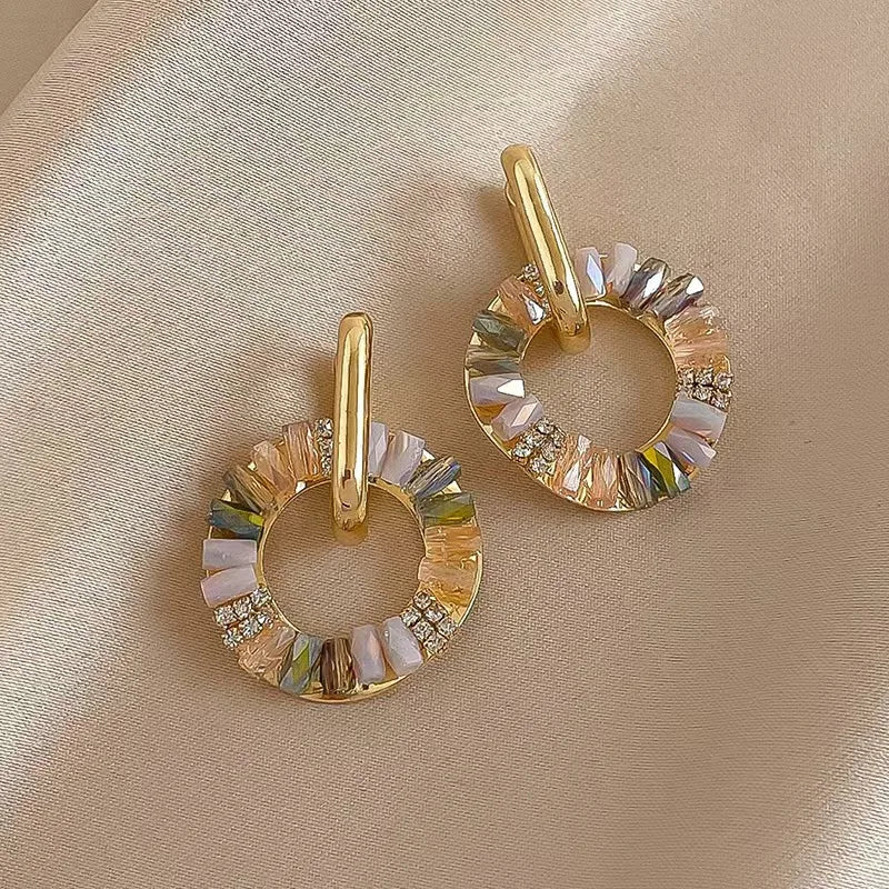 ZAKOL Elegant Rhinestone Zircon Drop Earrings Golden Circle Dangle Earrings for Women Simple Fashion Round Earring Jewelry